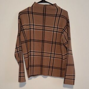 Tahari Tan Plaid Turtleneck Sweater